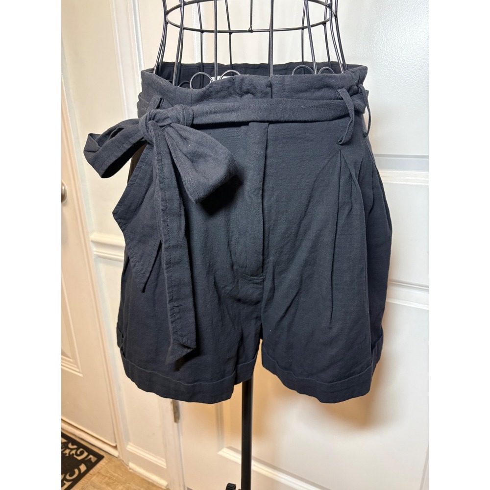 Mustard Seed Black Paperbag Waist Shorts w/ Tie Belt & Pleated Cuff